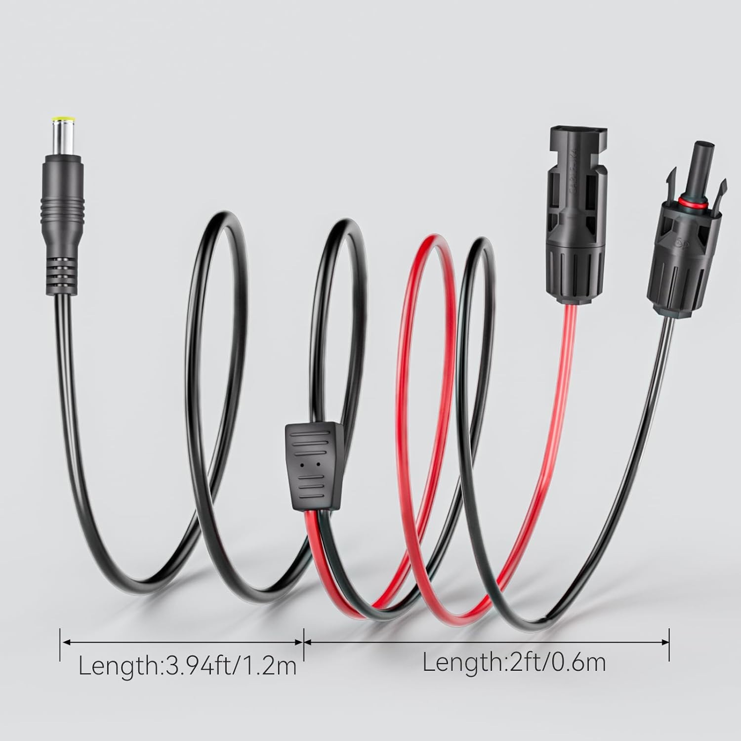 Versatile 6.23ft Solar Adapter Extension Cable, DC 8mm to 5.5mm, Durable 16 AWG