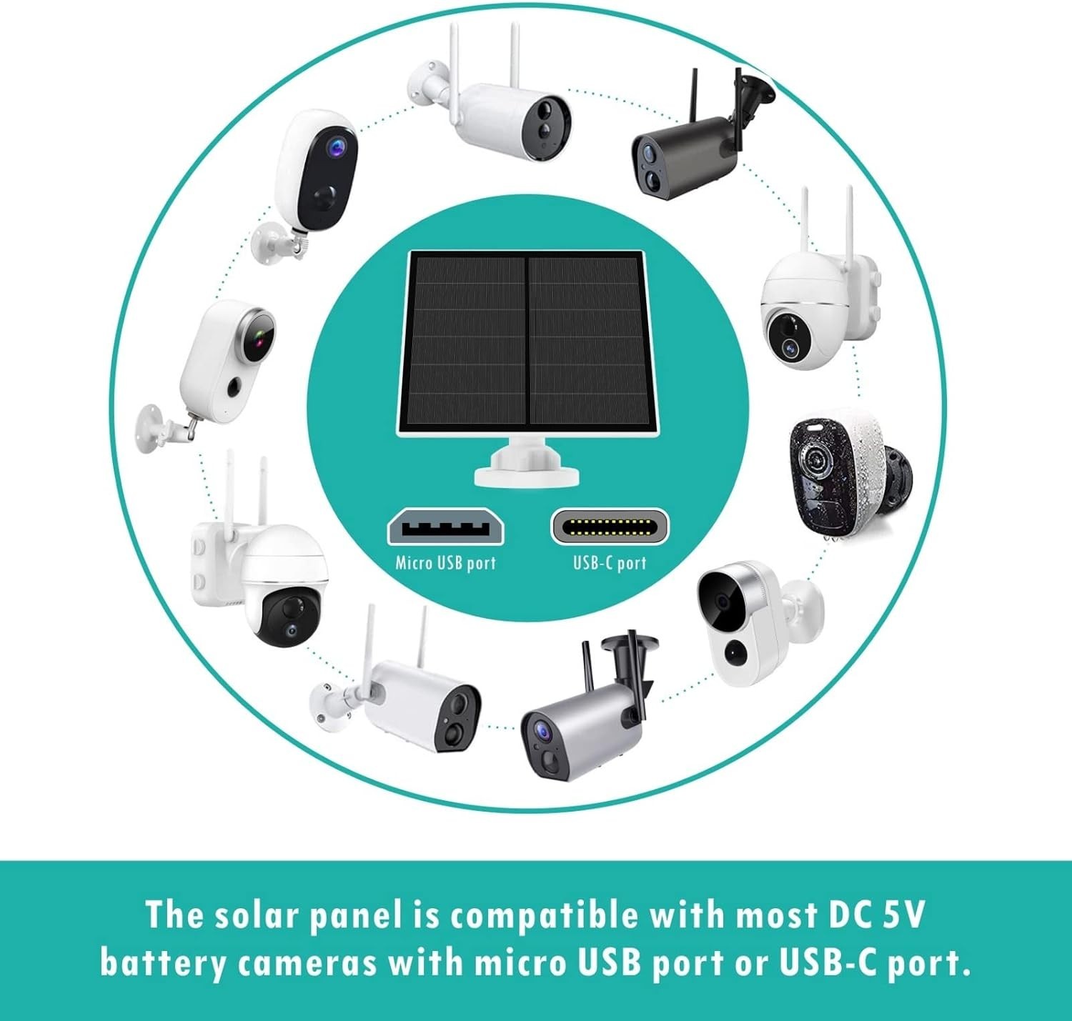 Solar Panel for Security Camera, 5W USB Solar Panel Compatible with Rechargea…