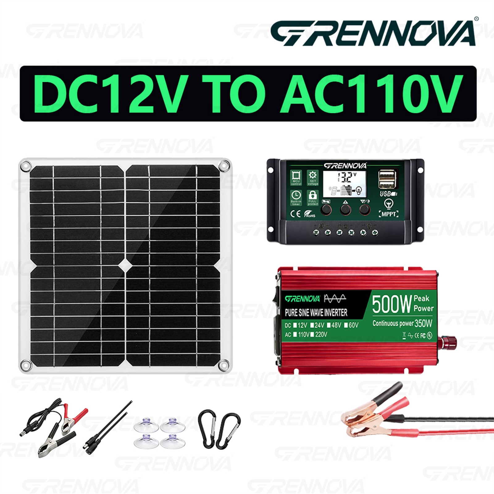 Grennova 500W Pure Sine Solar Kit 60A MPPT RV Home Off-Grid Power
