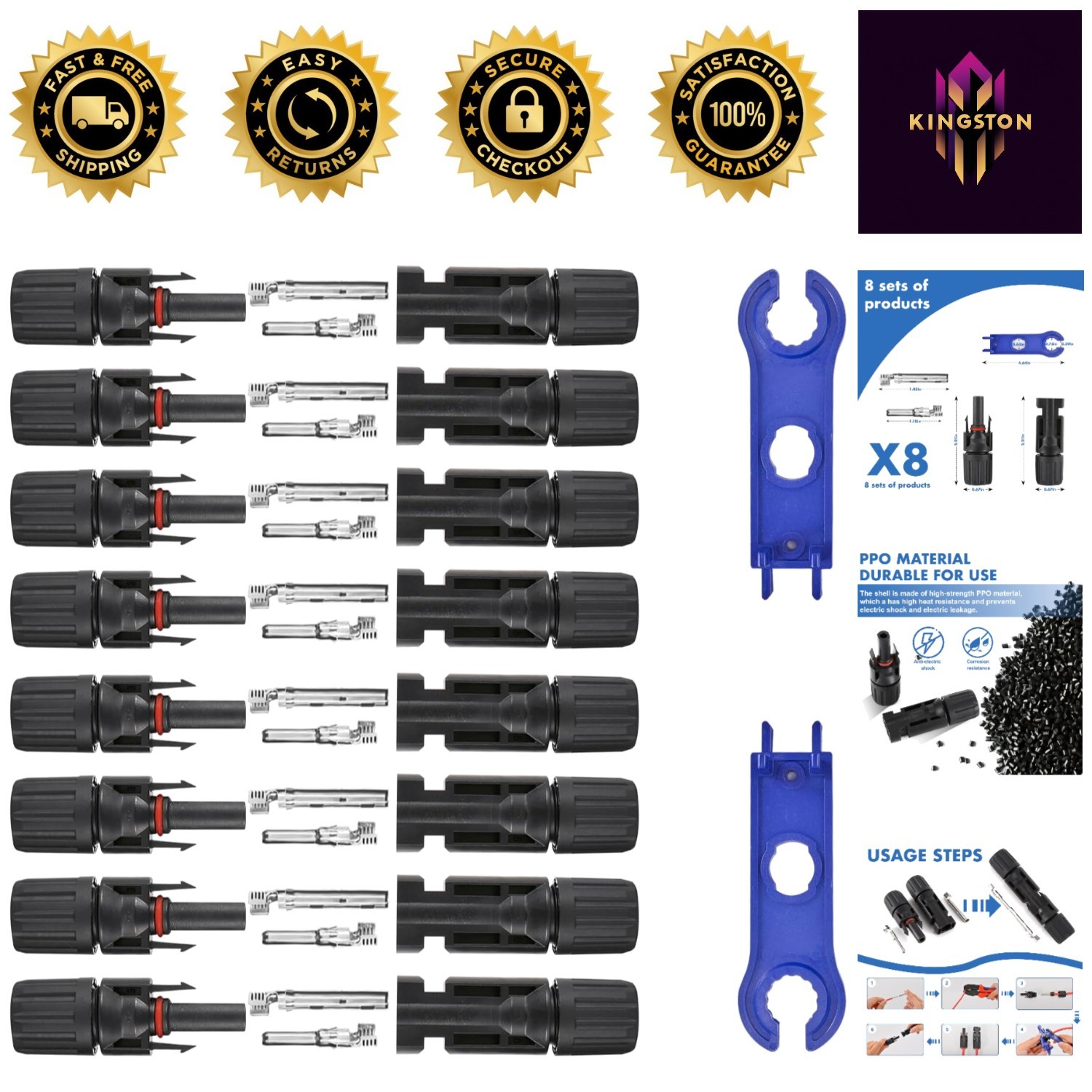16 PCS Waterproof Solar Panel Connectors – Rated for All Weather Use