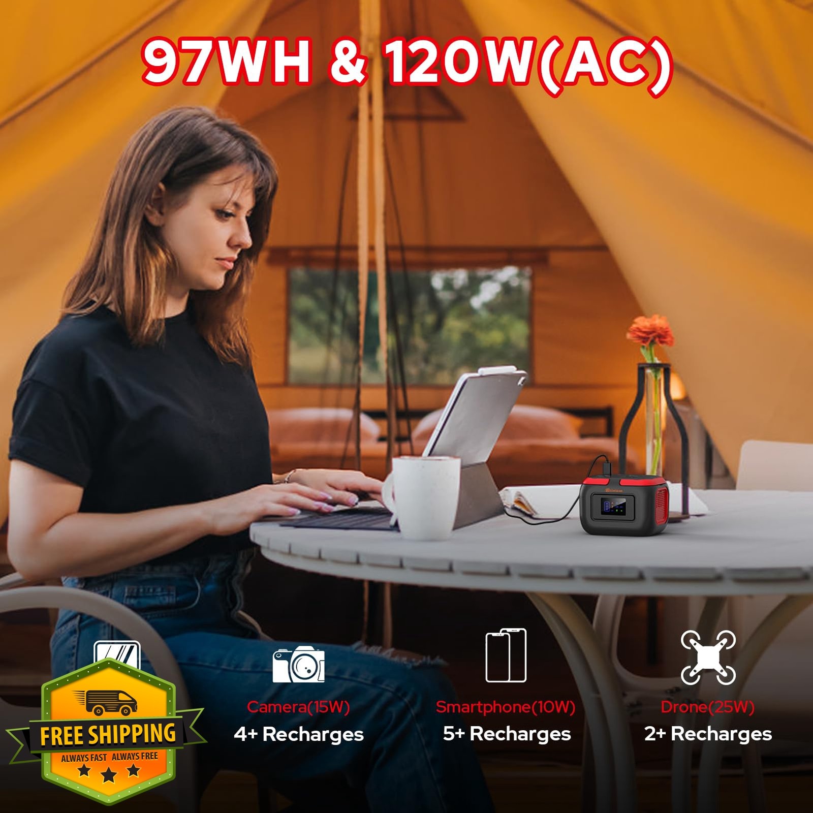ZeroKor Portable Power Station 120W Grey Red