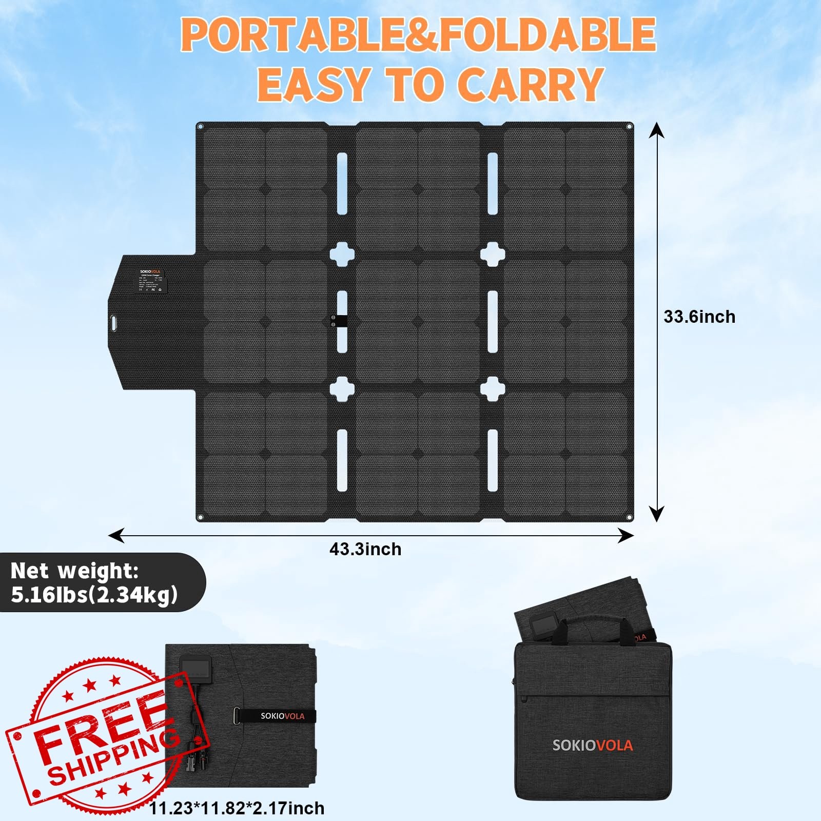 SOKIOVOLA 120W Foldable Solar Panel 120 Silver Grey