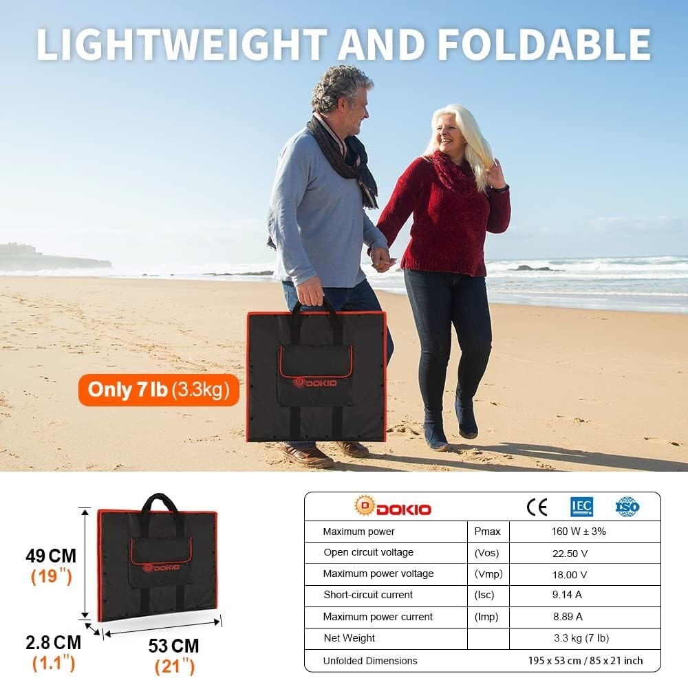 160W 18V Portable Foldable Solar Panel Kit with USB Output for RV – 12V Station