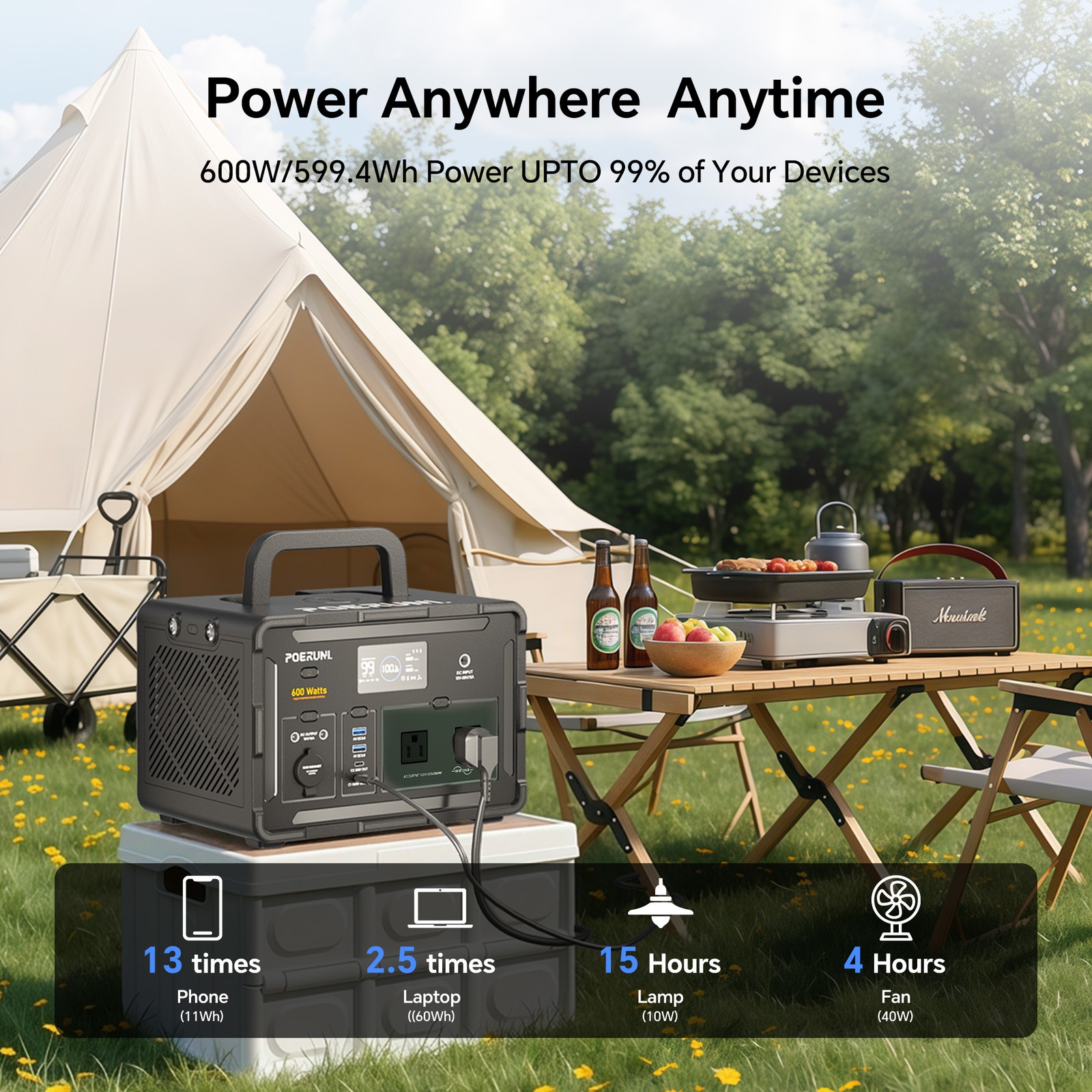 600W 519Wh Power Station Portable Solar Generator RV Backup Battery Camping