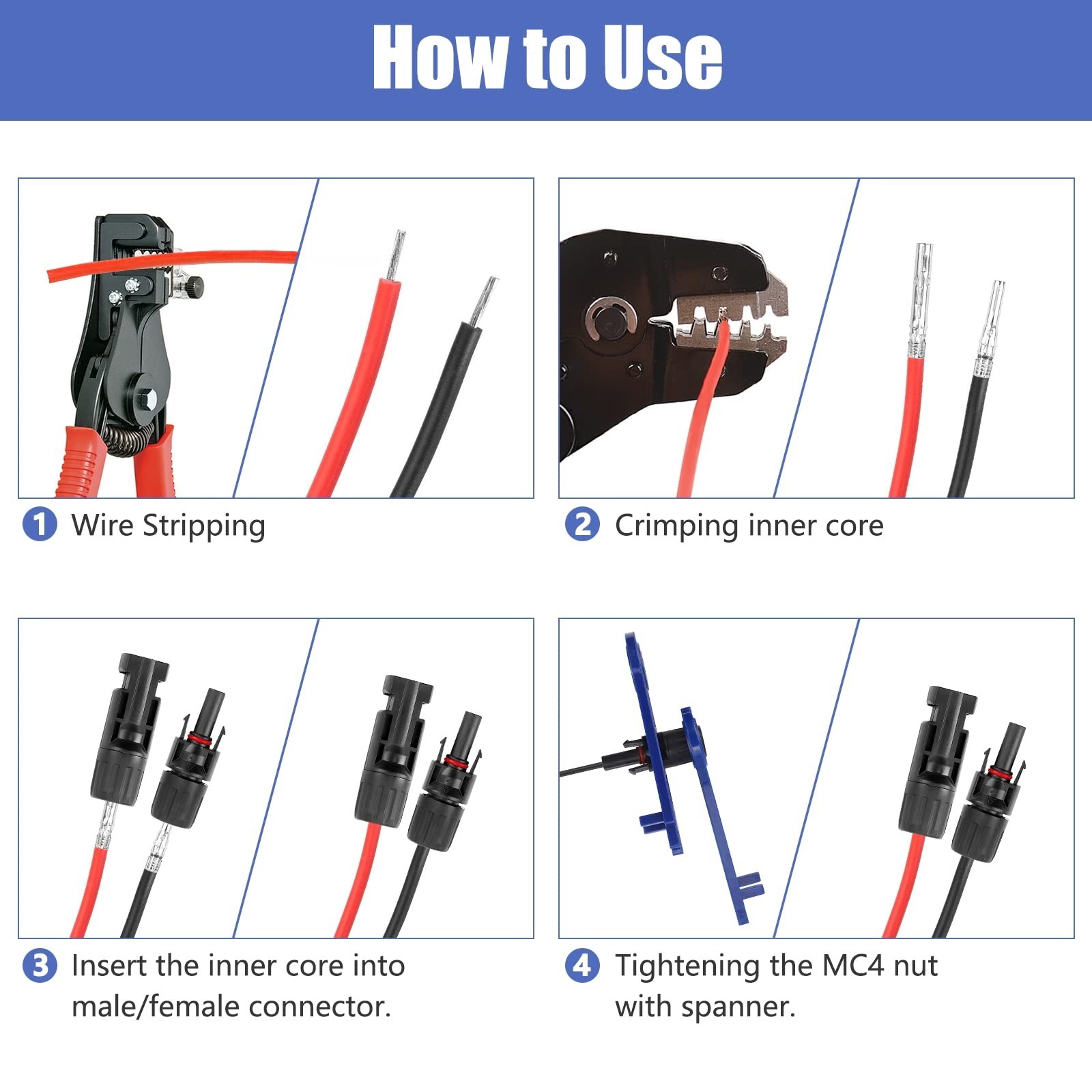 40PCS Solar Panel Connectors, Waterproof Male/Female 1000V 30A, 2 Pack Wrench