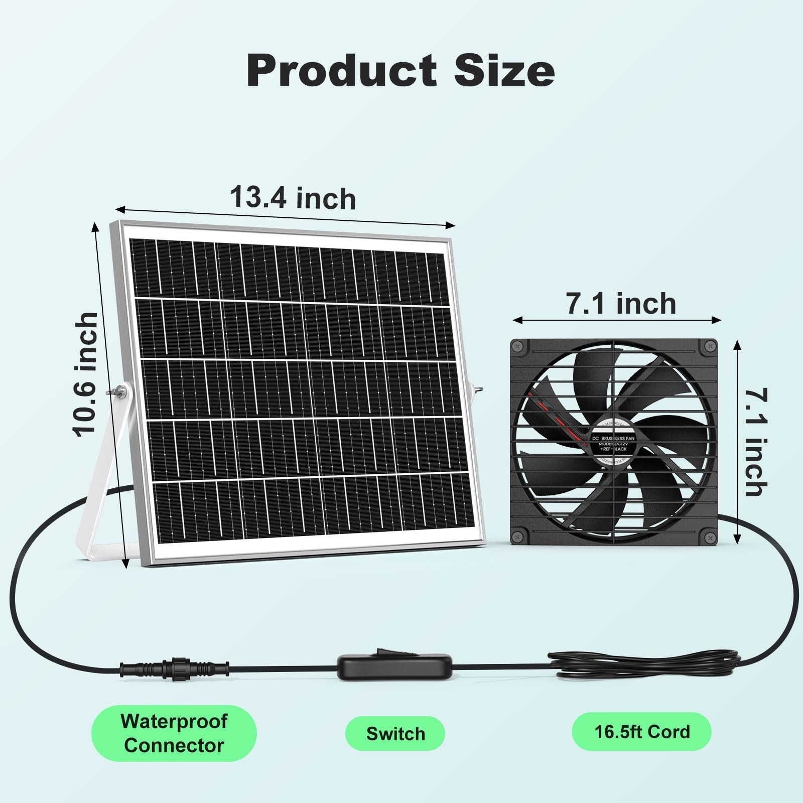 7.1″ Solar Greenhouse Fan 2 Pack, 25W x 2 Large Solar Powered Intake and Exha…