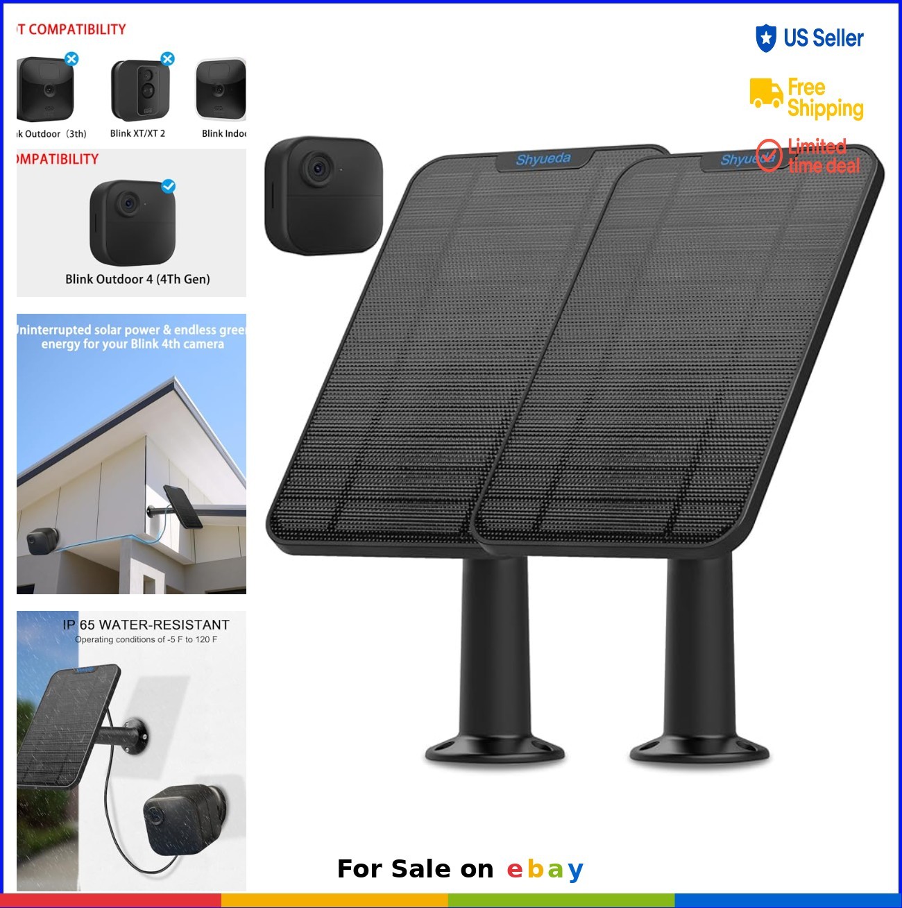 Solar Panel Charger 4W USB Type-C for Outdoor Camera 13ft Cable IP65 Mount