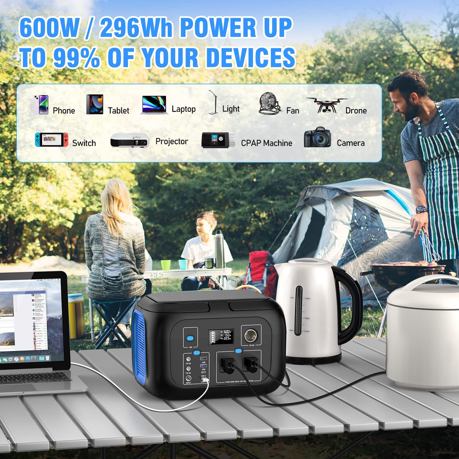 Portable Power Station 600W Power Bank 296Wh Solar Generator Lithium Battery …