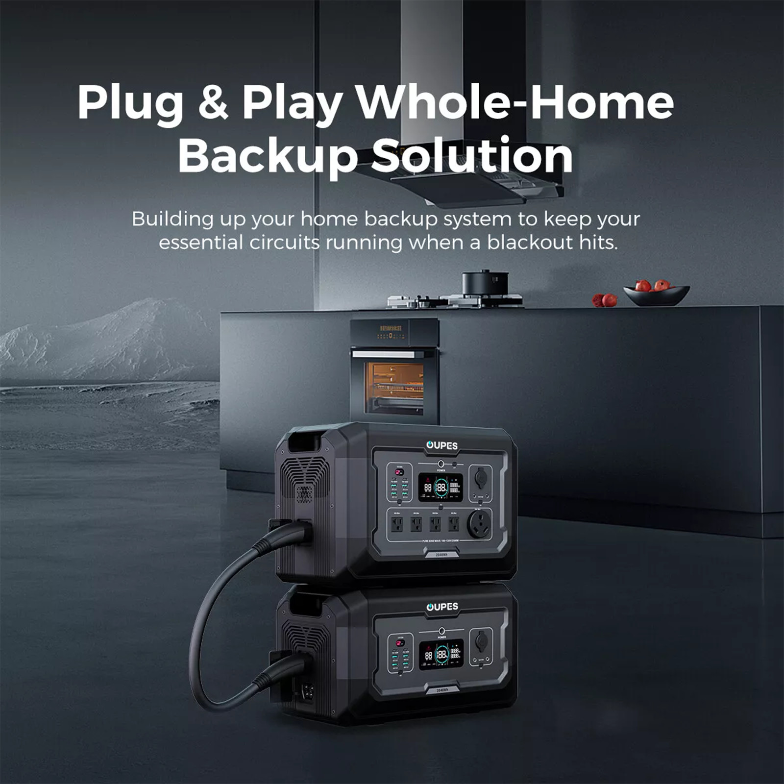 OUPES Mega 2 Portable Power Station 2500W/2048Wh Solar Generator LiFePO4 Battery