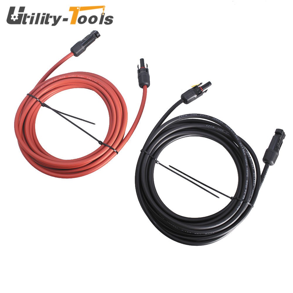 12/10 AWG 1 Pair Black + Red Solar Panel Extension Cable Wire Connector