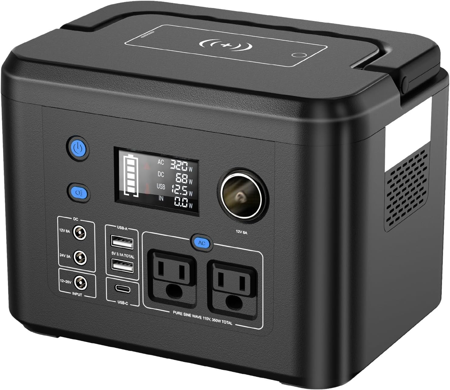 Portable Power Station 350W, 260Wh/70,000Mah Backup Lithium Battery, 110V Pure S