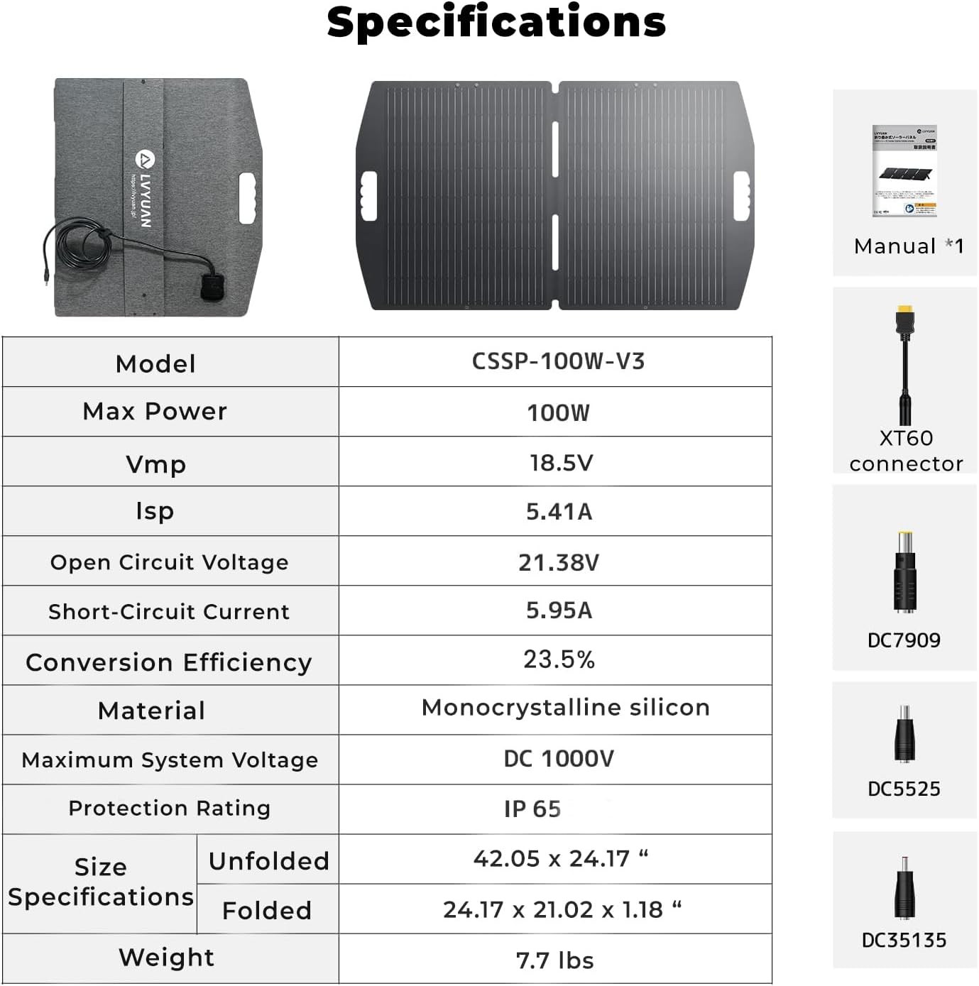 100W Portable Solar Panel for Power Station, Foldable Solar Panel 23.5% Mono Cel