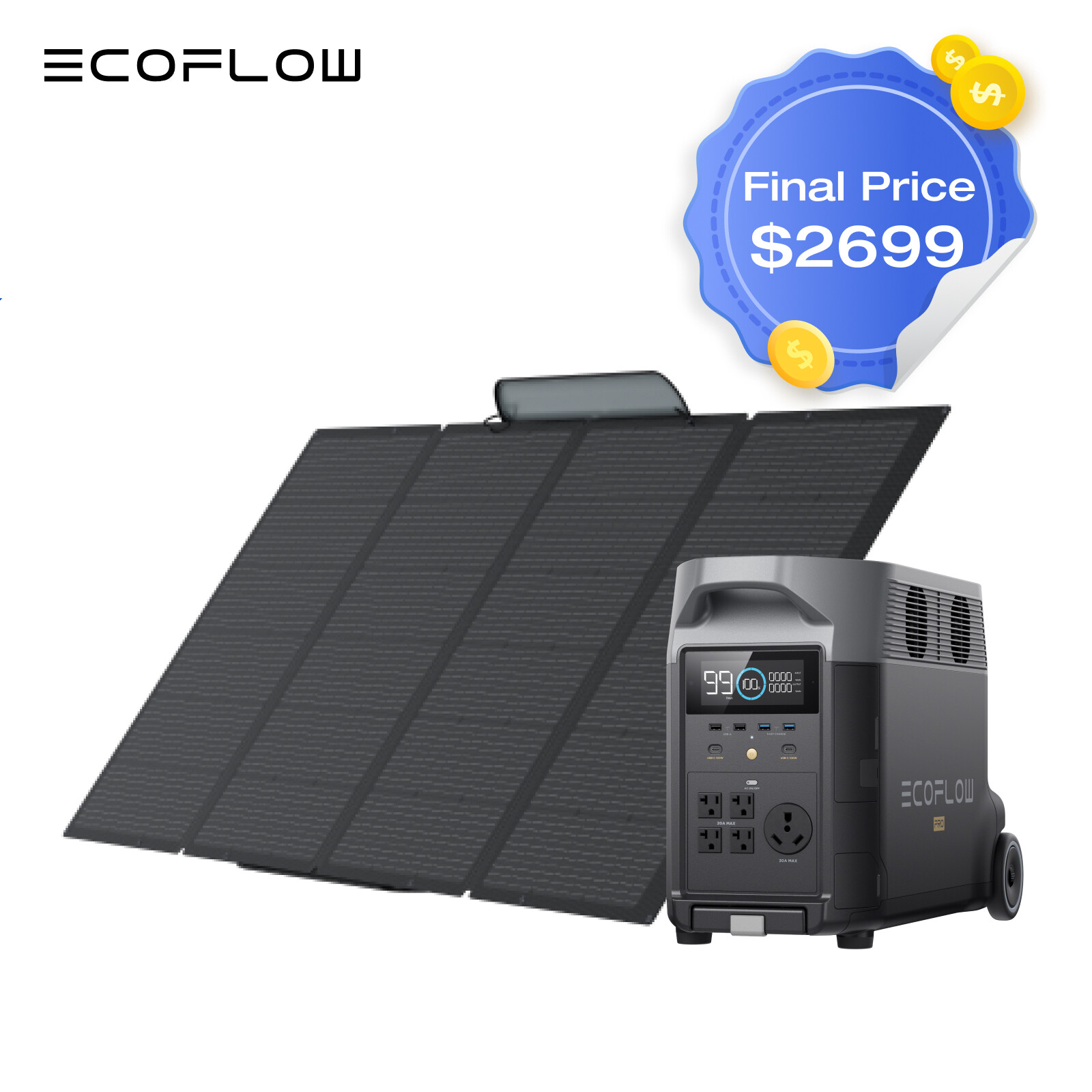 EcoFlow DELTA Pro 3600Wh Portable Power Station+400W Solar Panel Solar Generator