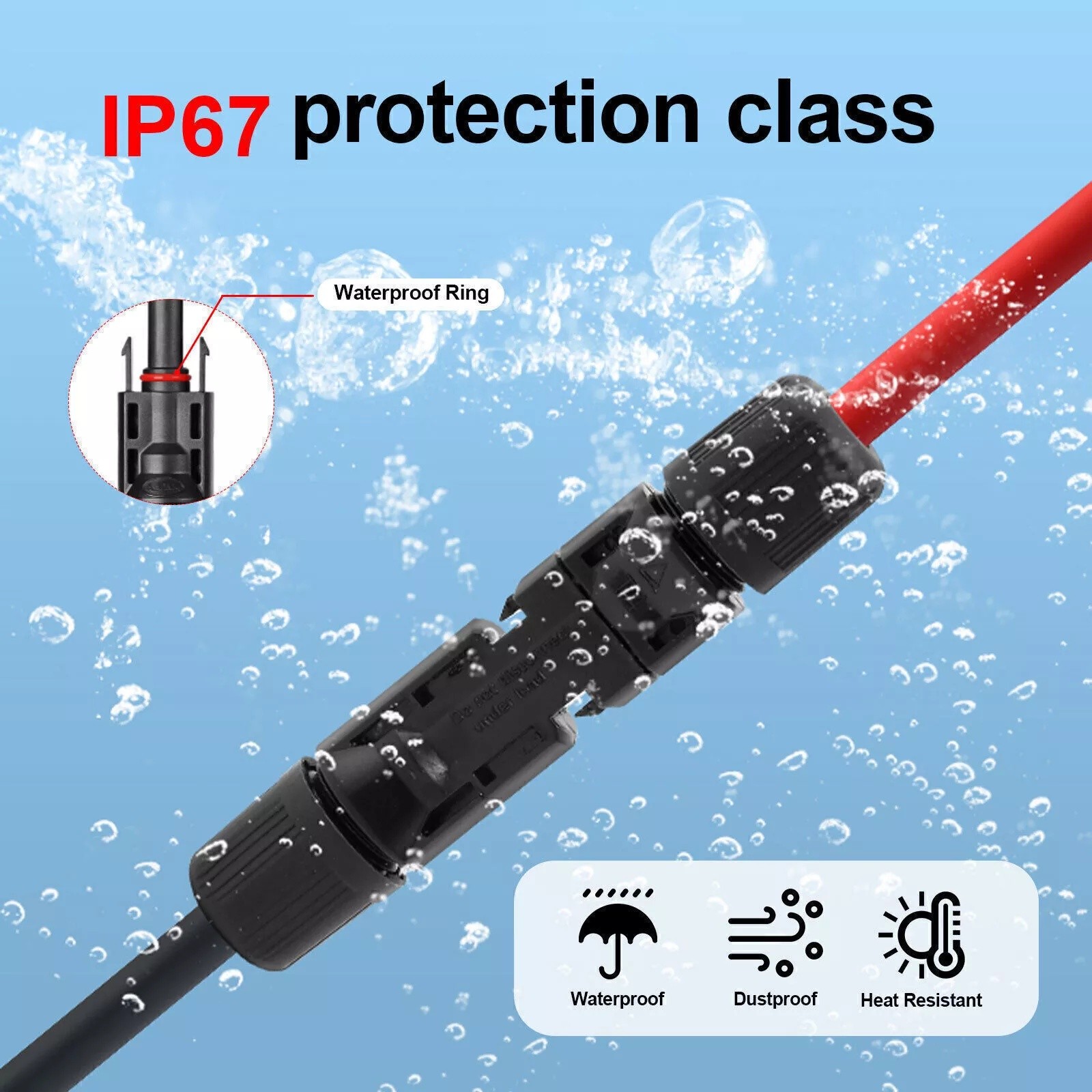 10 AWG Black Red Solar Panel Extension Cable Silicone Flexible Wire Connectors