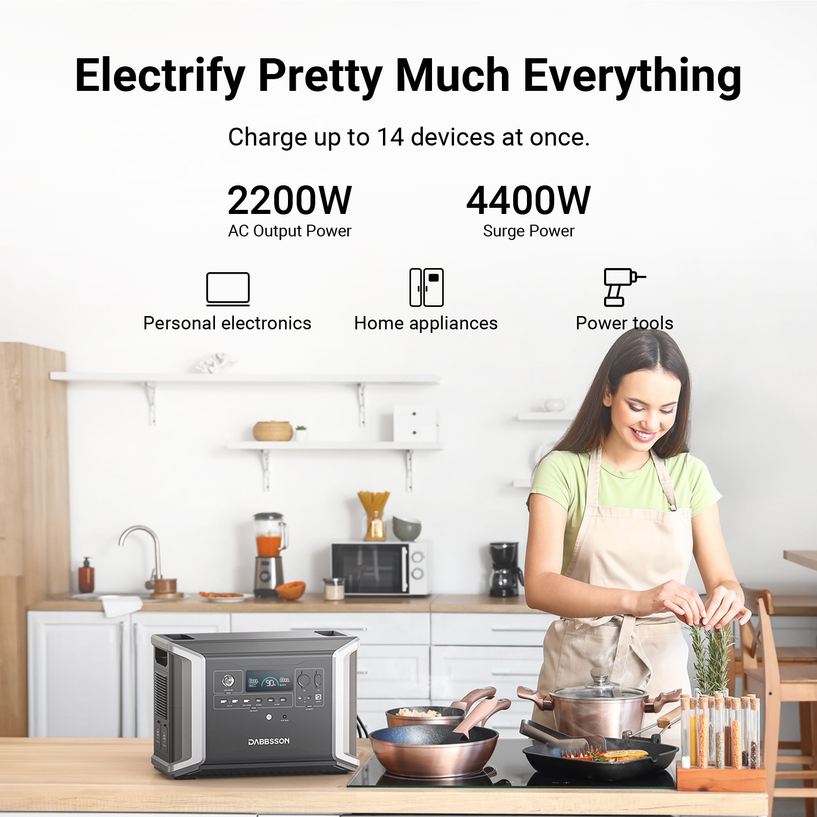 Dabbsson 2330Wh 2200W Power Station LiFePO4 Battery for RV Camping Home 14 ports