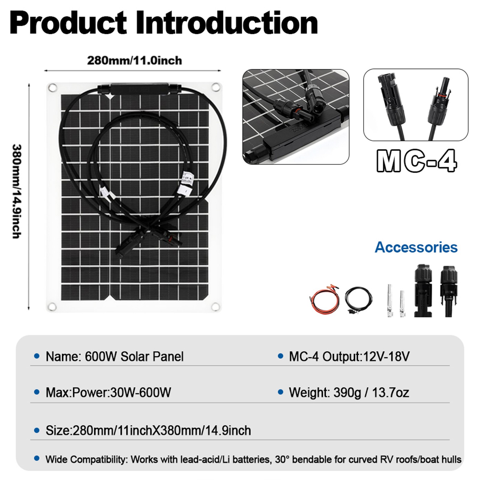 1800W Solar Panel Combo – 3 x 600W + 100A Controller + Y-Cable/MC-4 for RVRJ
