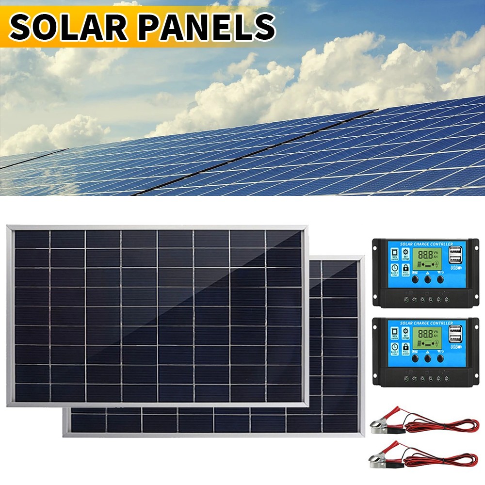 2Packs 100A Solar Panel Kit 12V Battery Charger with Controller Caravan Boat