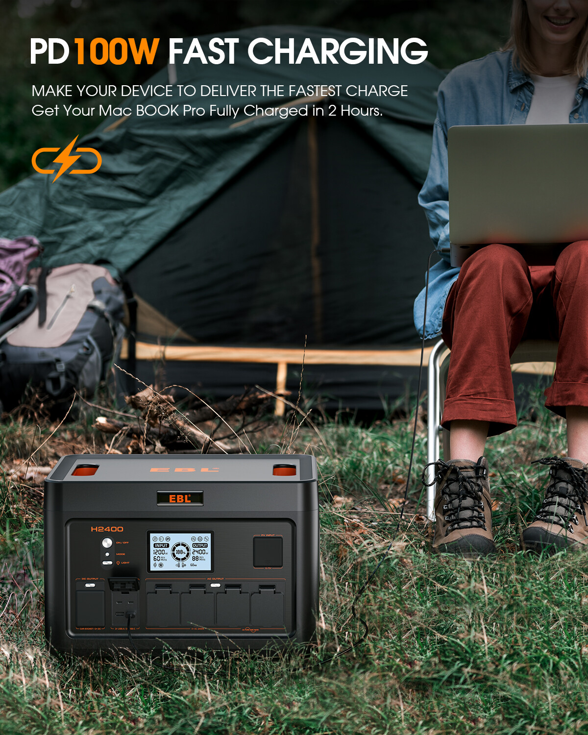 EBL Solar 2400W Portable Power Station Battery LiFePO4 for Outdoor Camping, RV