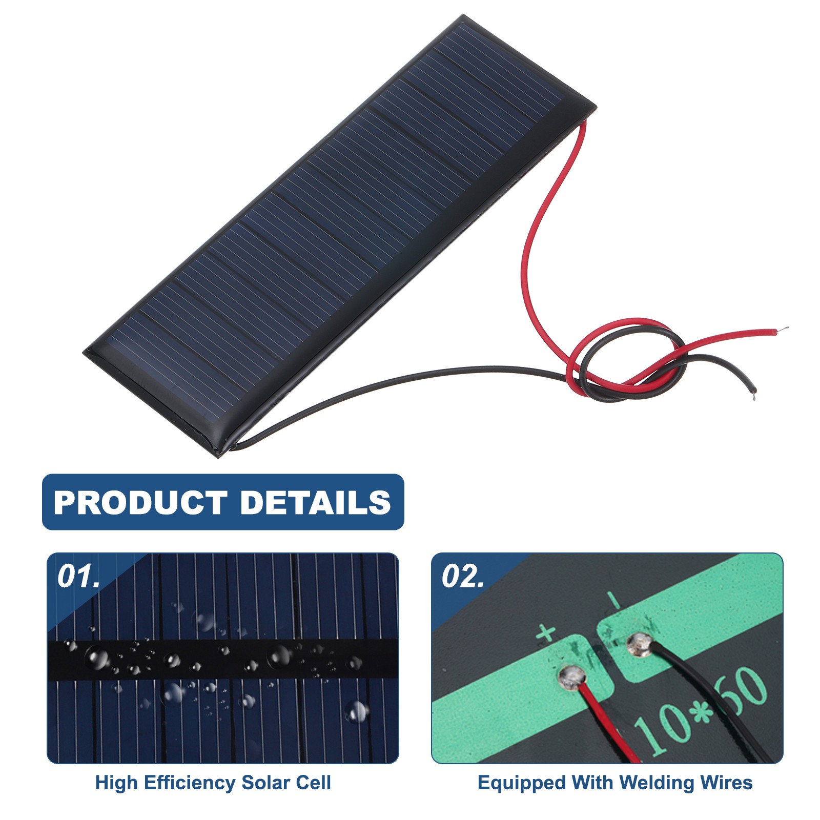5 Pcs 5.5V 0.33W 60mA Mini Solar Panels with 2 Cable 90mm x 30mm