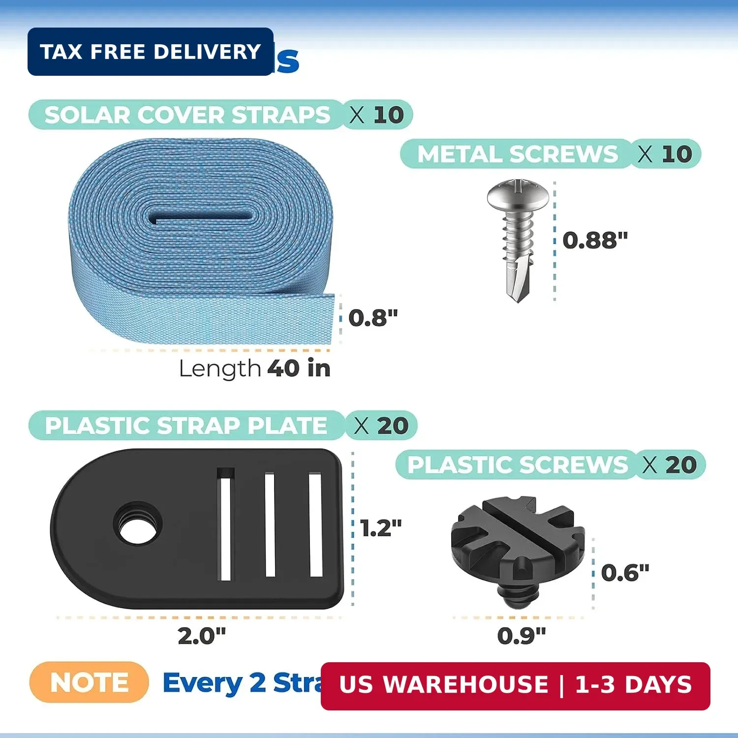 ANTOBLE Tube and Solar Cover Fastening Kit, Extended Pool Solar Cover Straps Cli