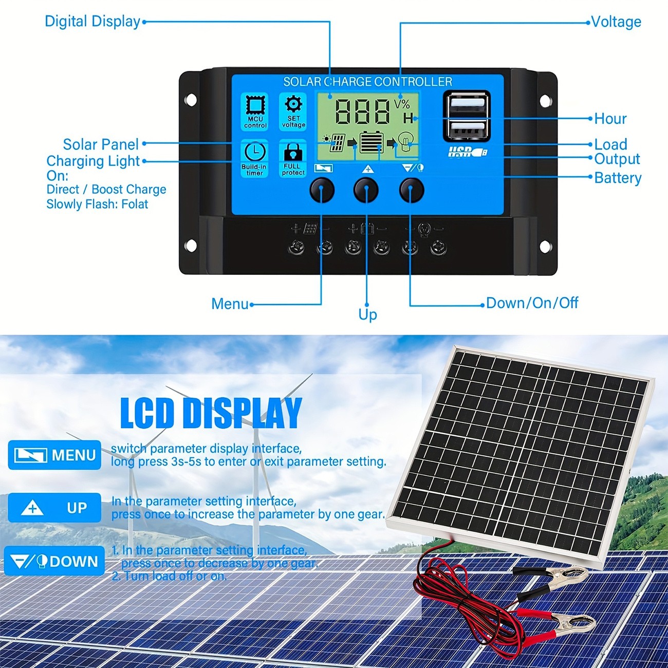 100A Solar Charge Controller Kit, 18V USB Port Panel for Caravan Boat