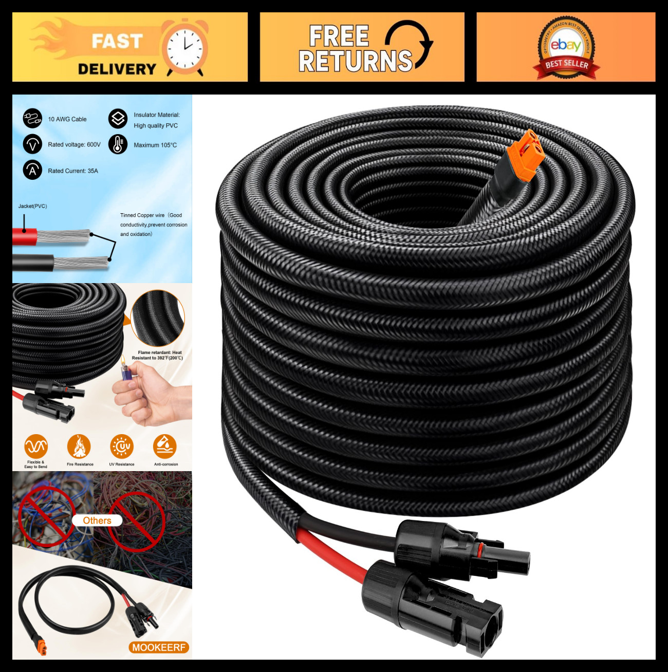 30FT 10AWG Solar Panel XT60i Adapter Cable – Flame Retardant Extension for Power