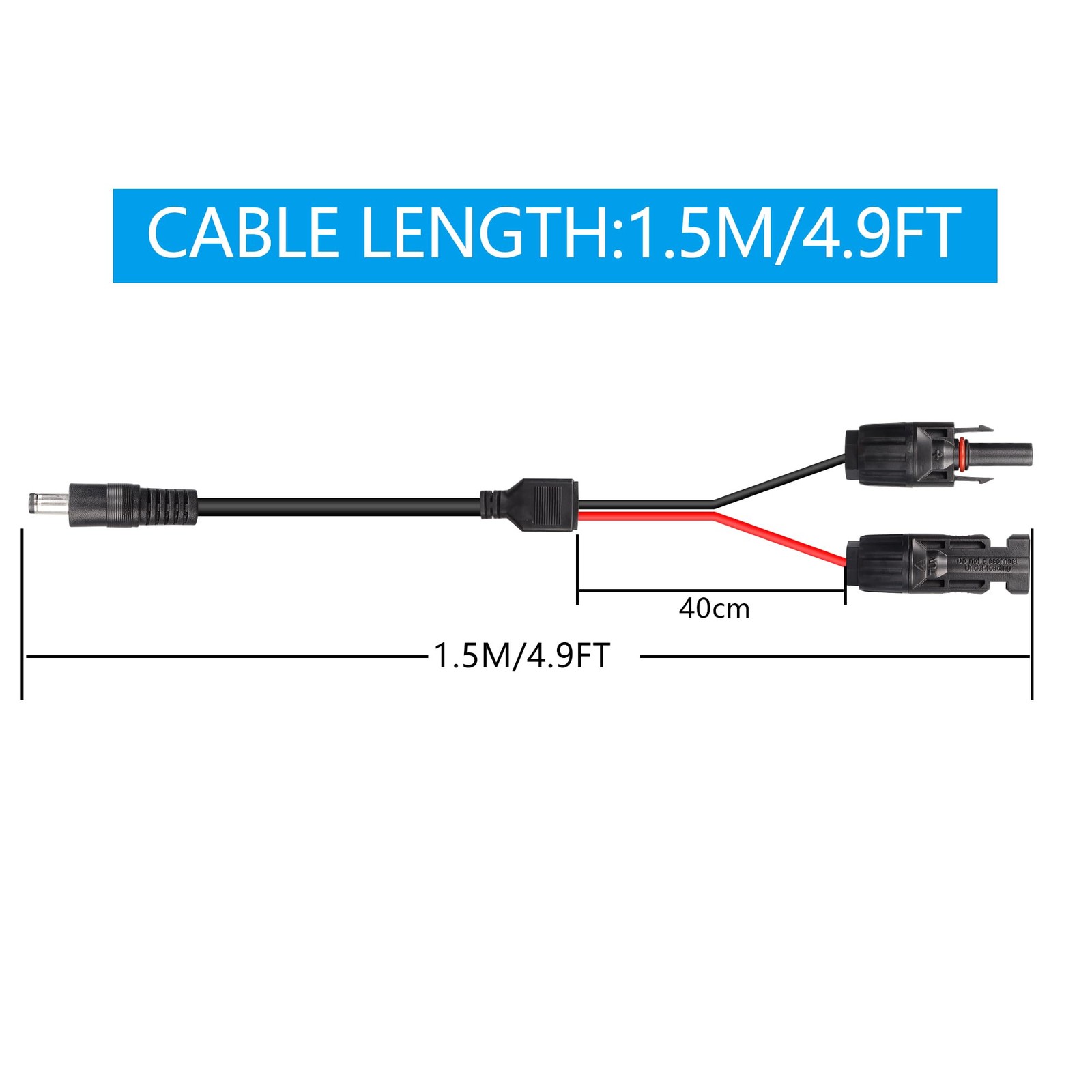 Solar Panel Connector to DC 5.5×2.1mm 14AWG 4.9FT Extension Cable – Compatible