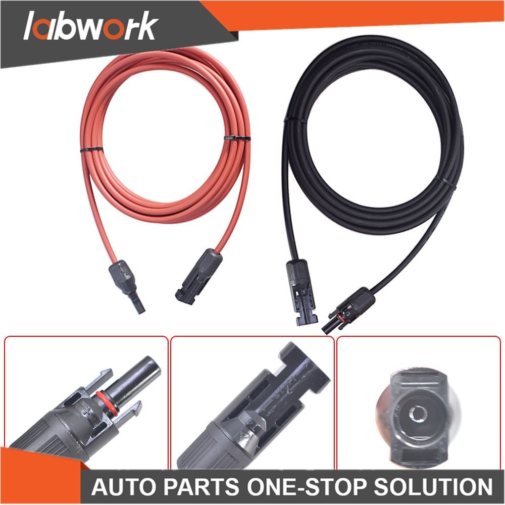 Labwork Solar Panel Extension Cable Wire Connector 1 Pair 12AWG 15ft Black+Red