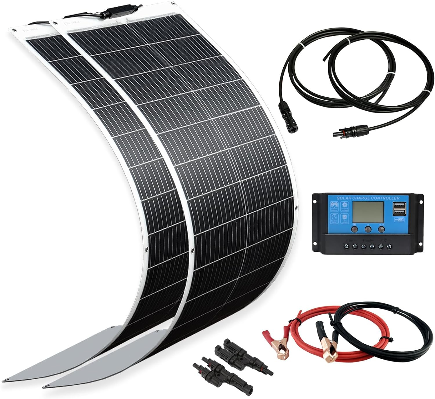 Solar Panel 200W 12V Flexible System Kit,2X100W Monocrystalline Fiberglass Modul