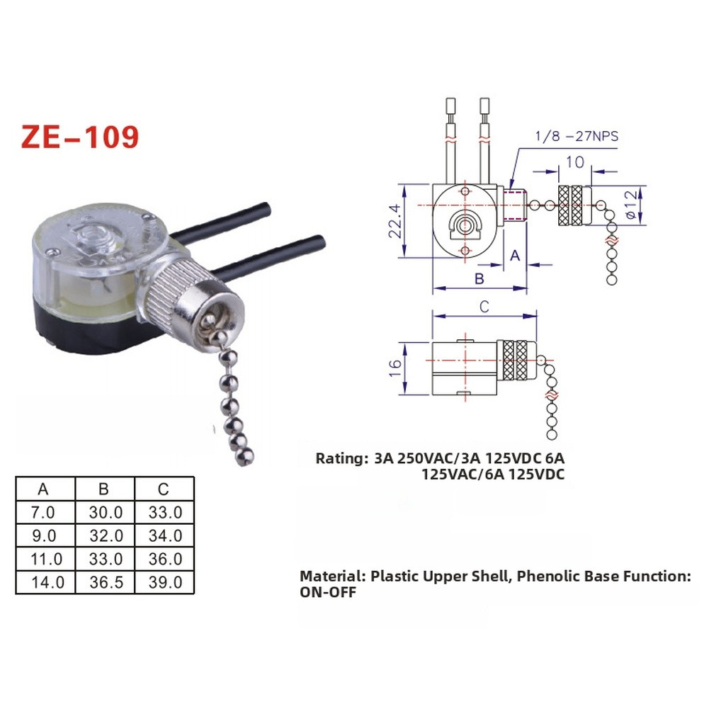 For ZE-109 Model Ceiling Fan Switch Fan Light Control On Off Mechanism