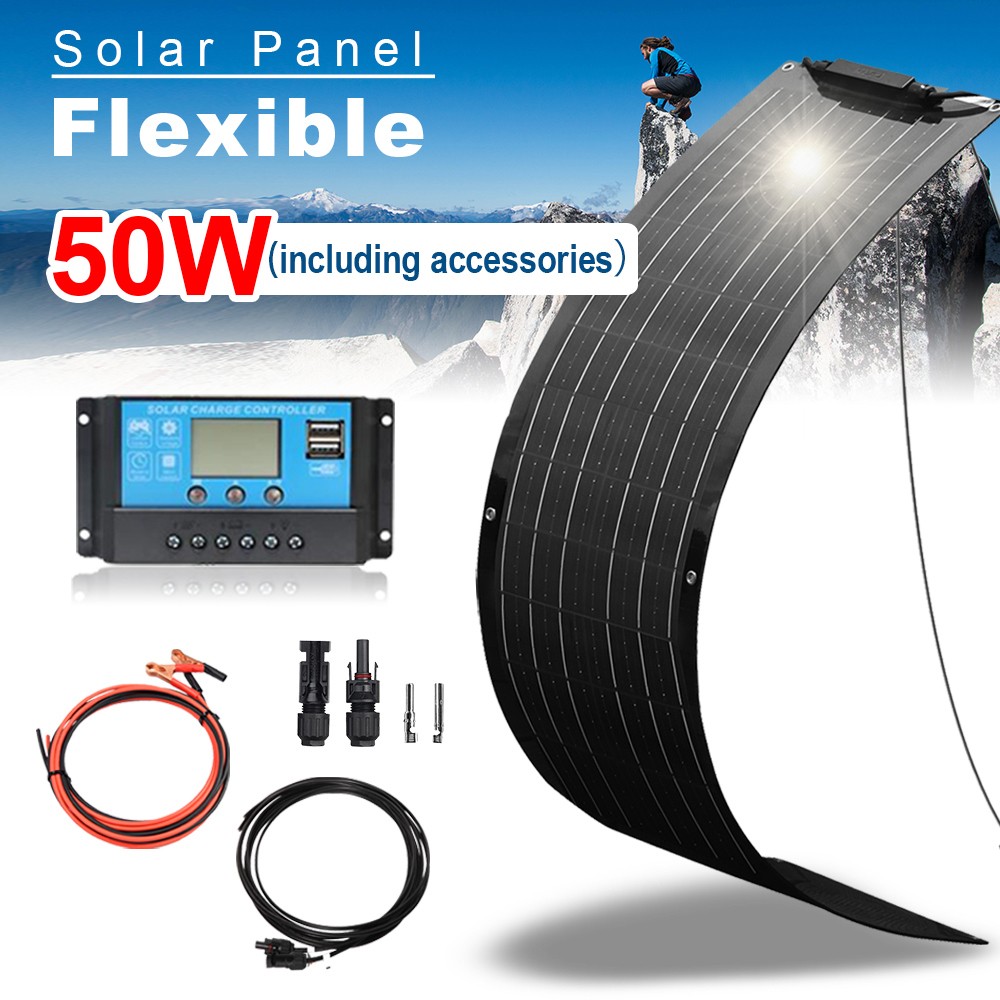 50W Flexible Solar Panel Kit Monocrystalline 10A Controller for Home RV Off-grid