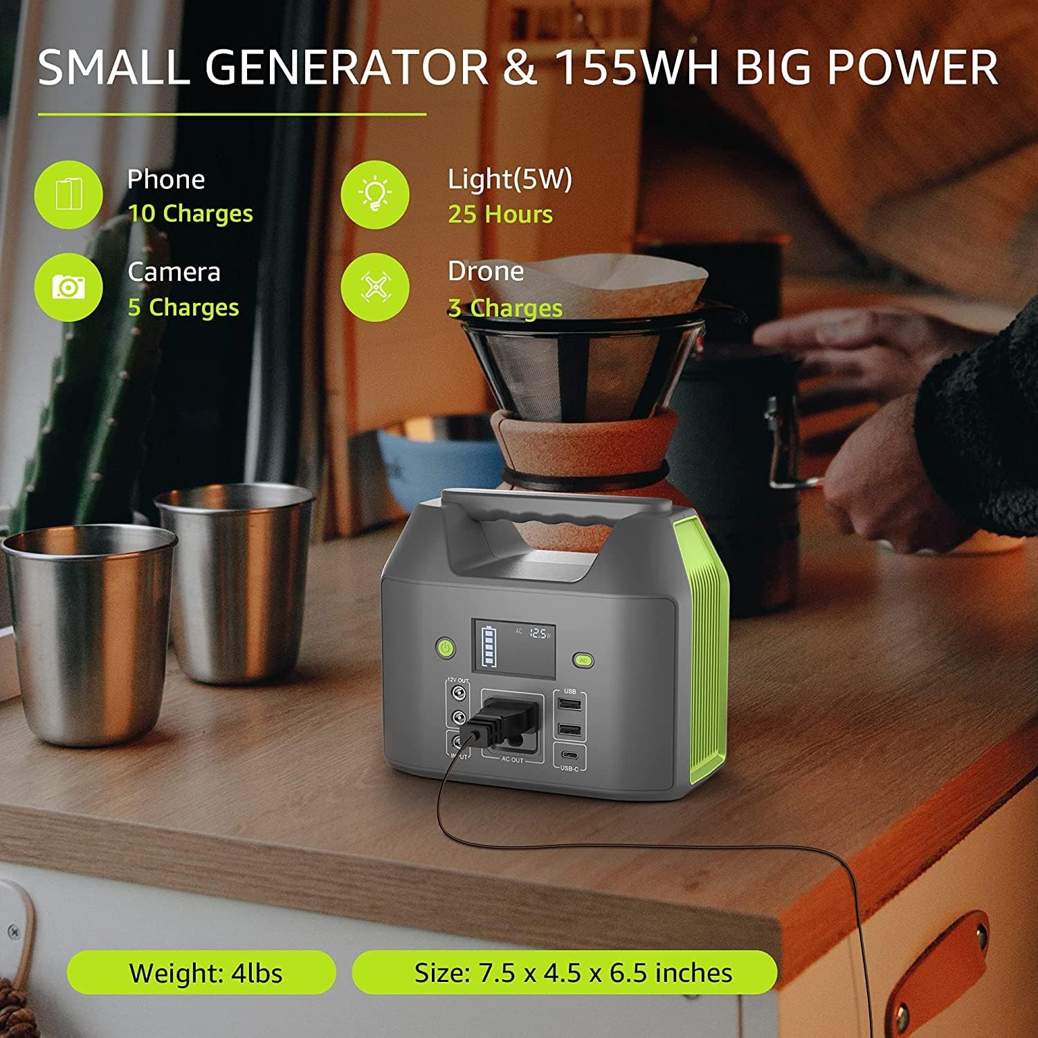 Portable Power Station, 150W 155Wh Power Bank with 110V AC Outlet, 6 Outputs …