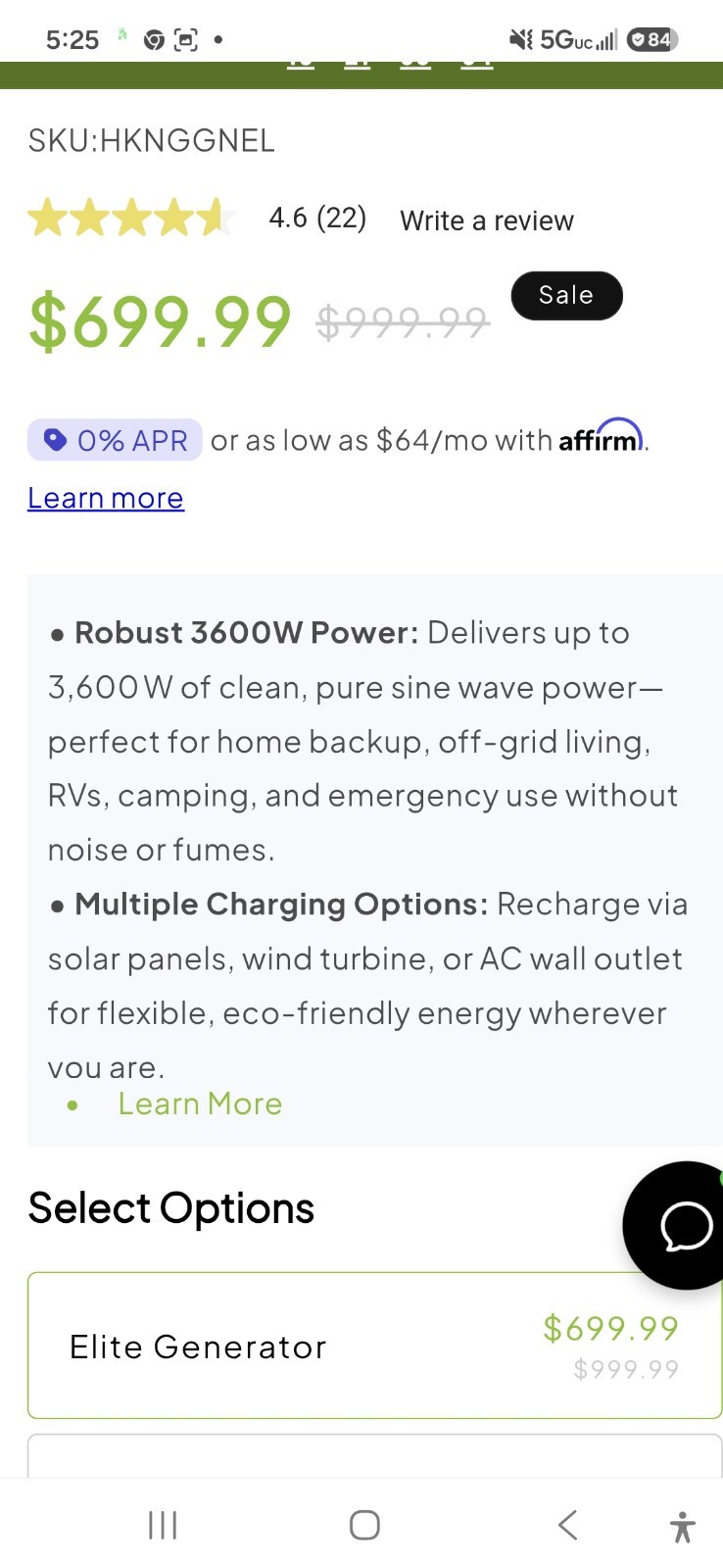 Nature’s Generator Elite 3600/w Solar/wind Note Local Pickup