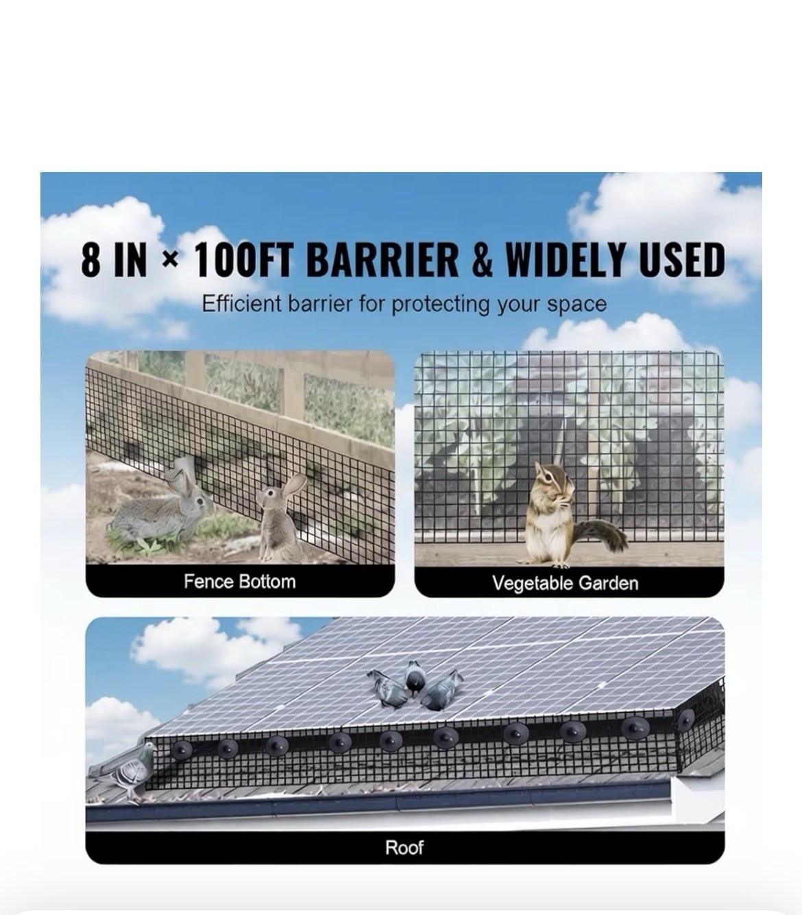 Solar Panel Bird Wire Guard Kit PVC Welded Mesh Roof Pigeon Net 6in/8in x100ft