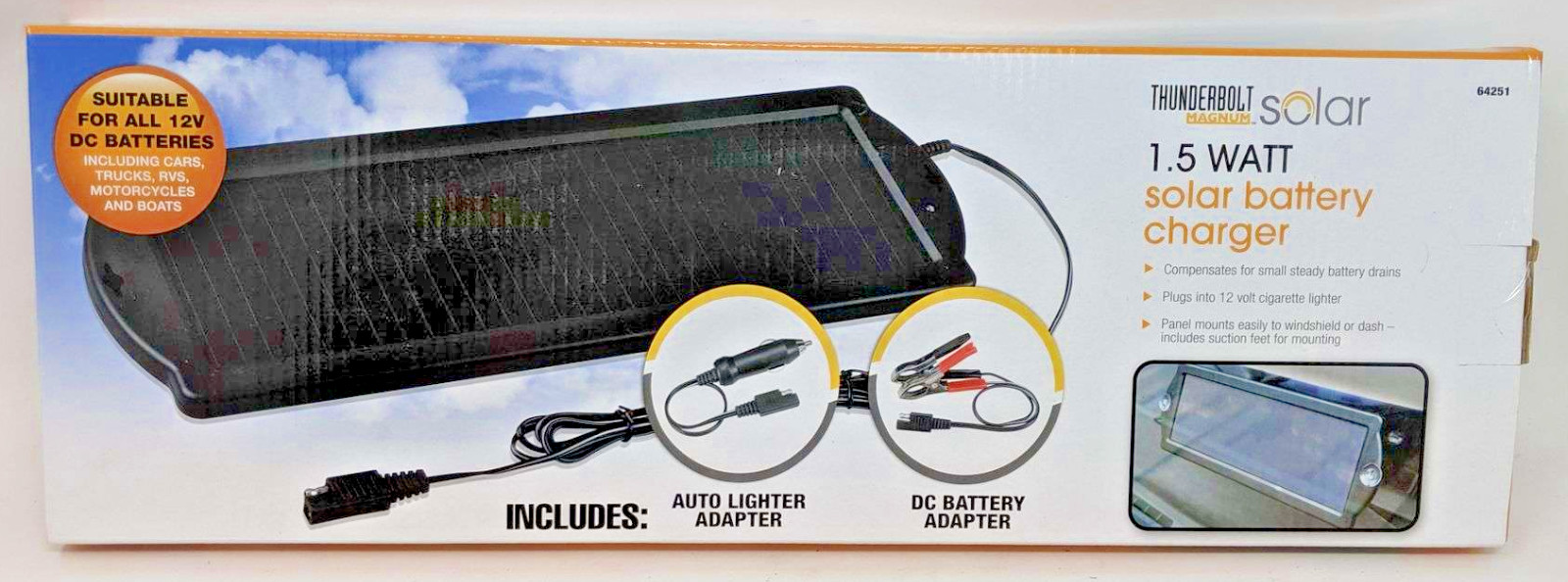 Thunderbolt Solar 1.5 Watt Solar Battery Charger New In Box