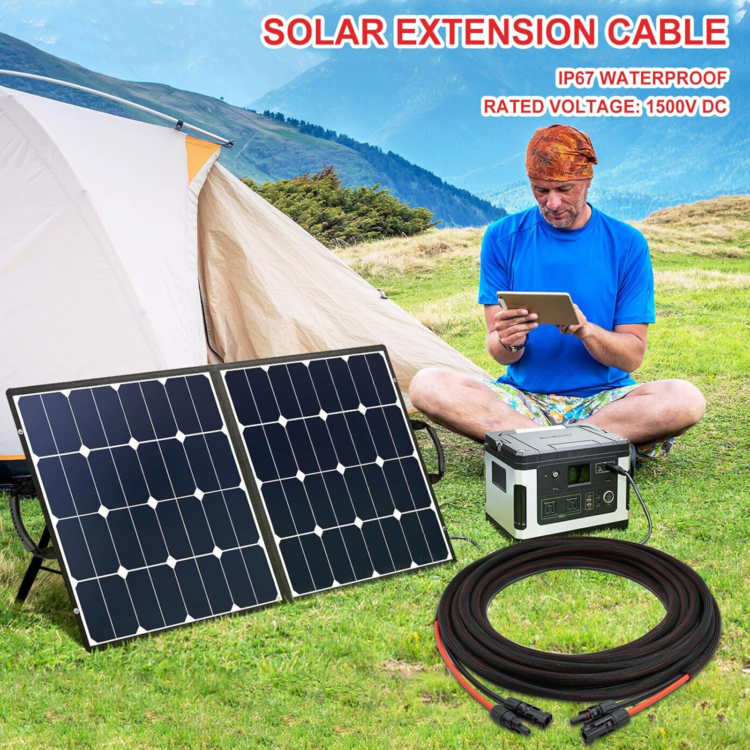 Twin Wire 50FT Solar Extension Cable – 10AWG (6Mm) Black & Red with IP67 Solar P