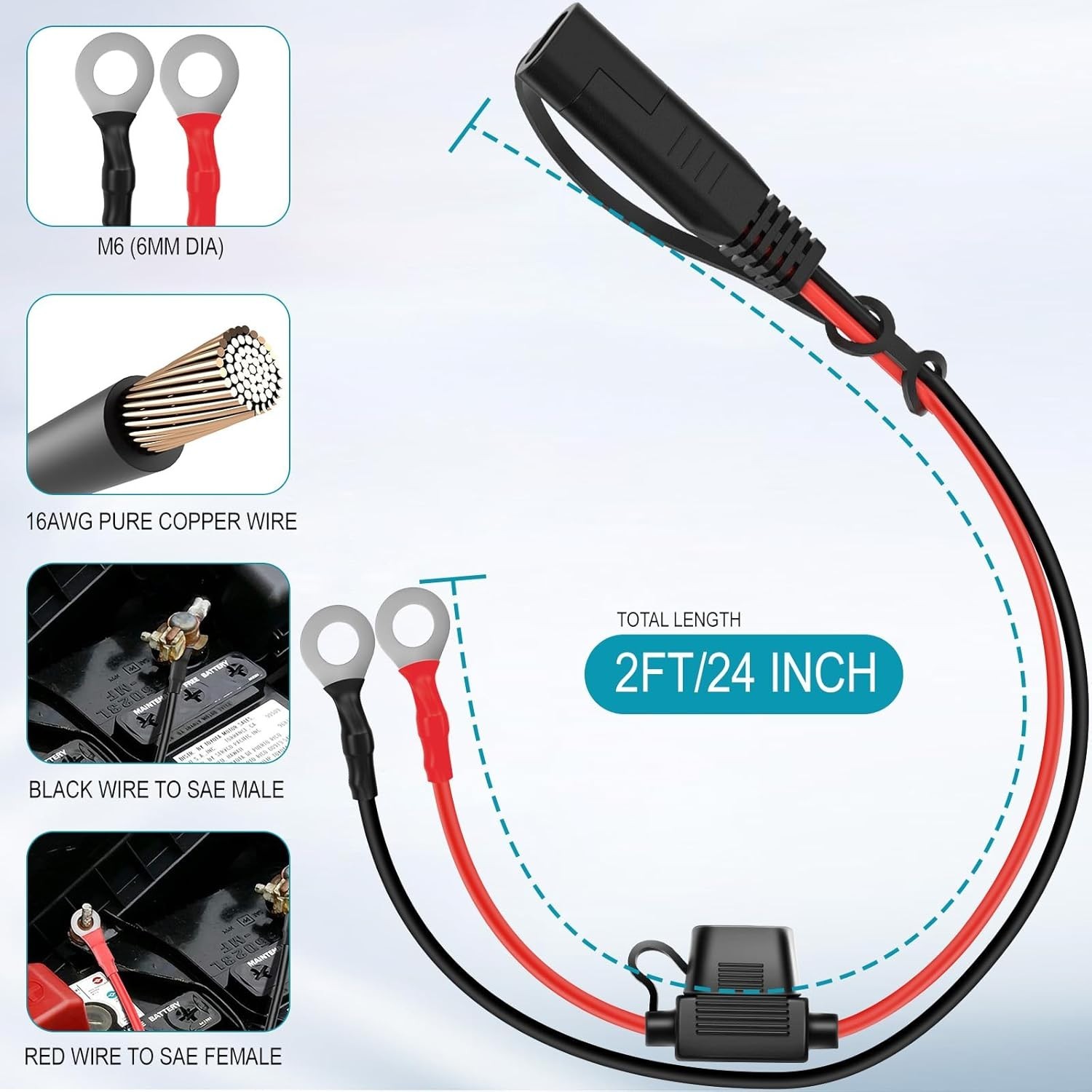 SAE Extension Cable, Battery Tender Extension Cable for Motorcycle/Motorbike/…