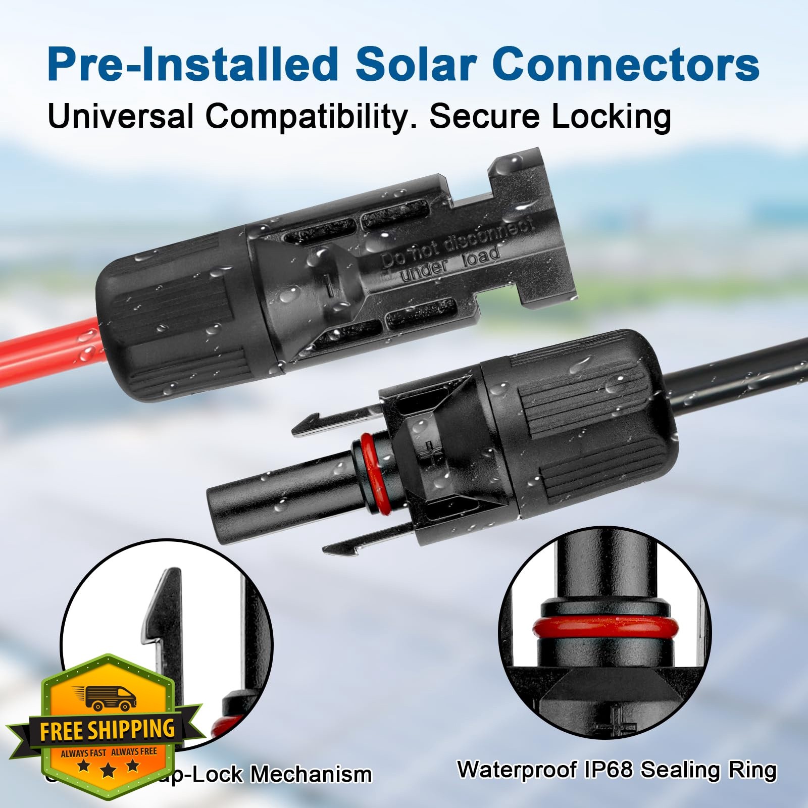 XRDS-RF 10AWG 30FT Solar Extension Cable 2 Pack Red/Black