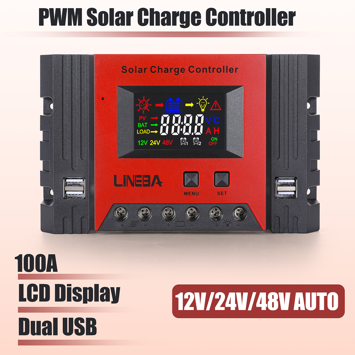 30-100A Solar Panel Regulator Charge Controller 12V/24V/48V Auto Focus Tracking