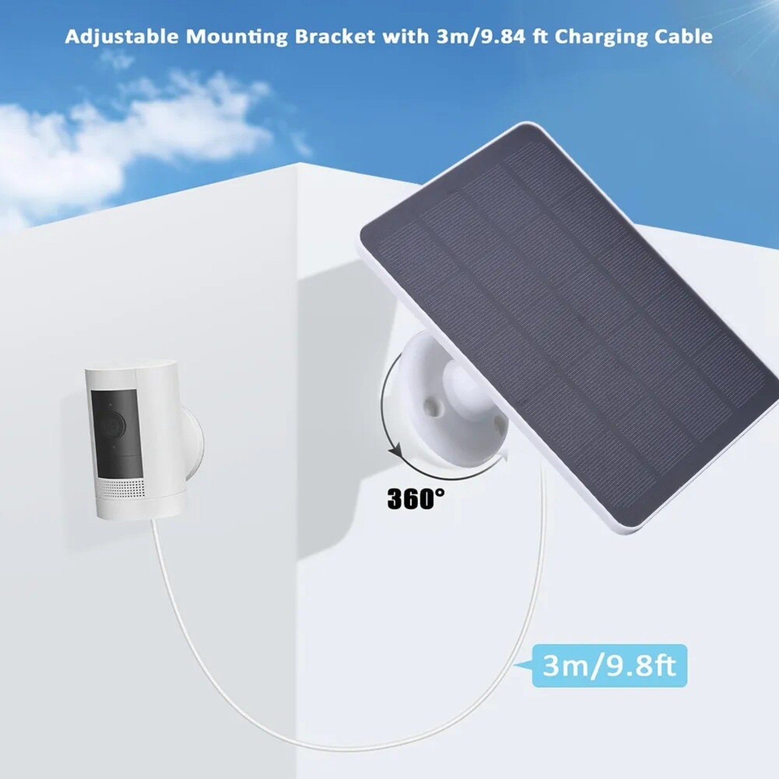 4W/5V Solar Panel For Outdoor Ring Spotlight Camera Security Cam Battery Charger