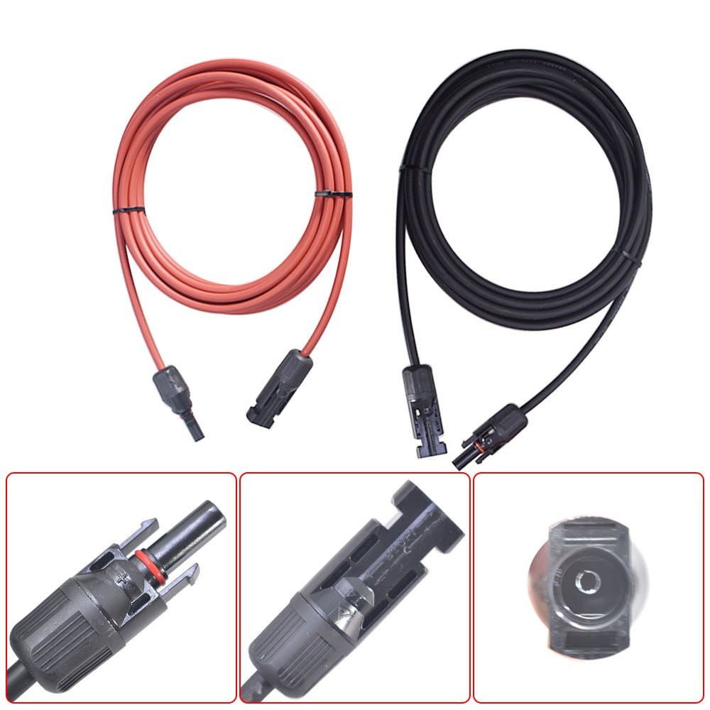 1 Pair 10 Feet 12 AWG Black And Red Solar Panel Extension Cable Wire Connector