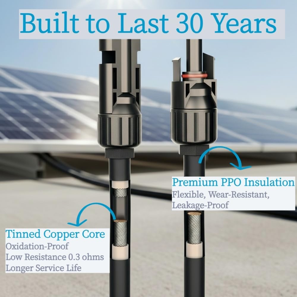 Solar Y Branch Connectors Parallel Panel Adapter Cable 30A DC 1000V PPO