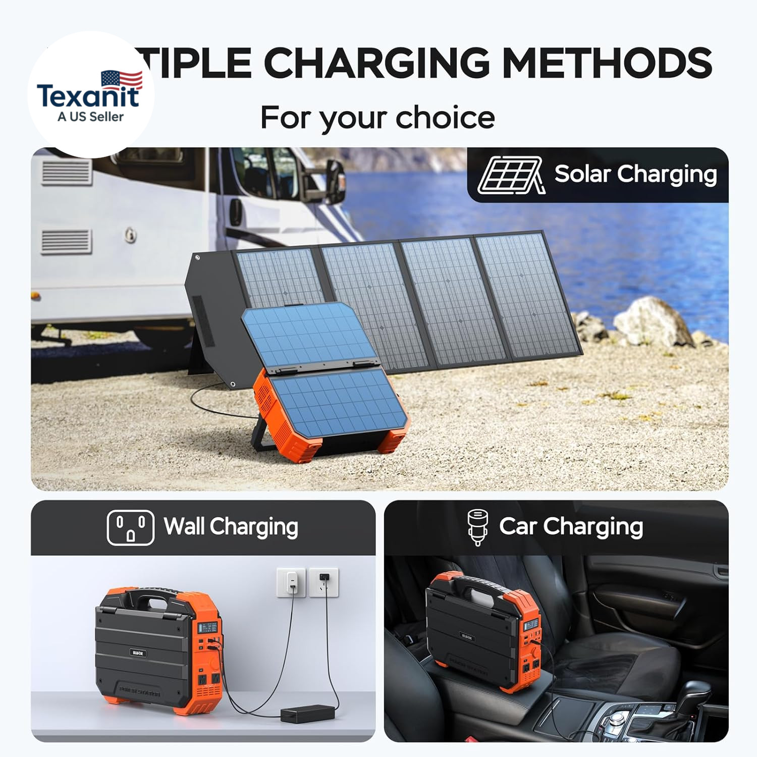 Portable Power Station 1600W (Peak 3200W), Built-In Solar Panel, 1024Wh Lifepo4