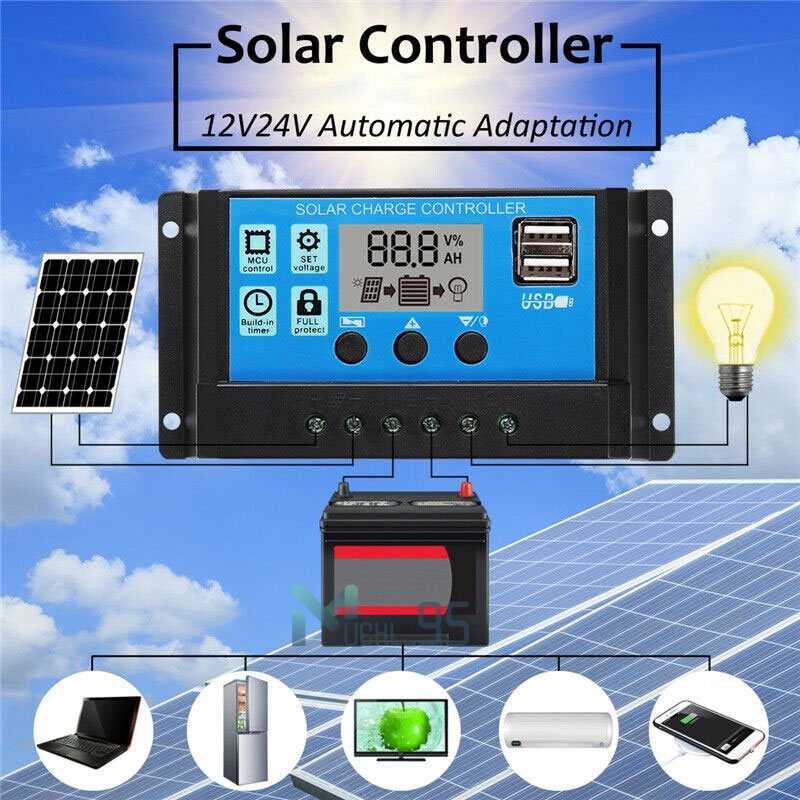 100 Watts Solar Panel Kit 30A 12V Battery Charger w/ Controller Caravan Boat RV