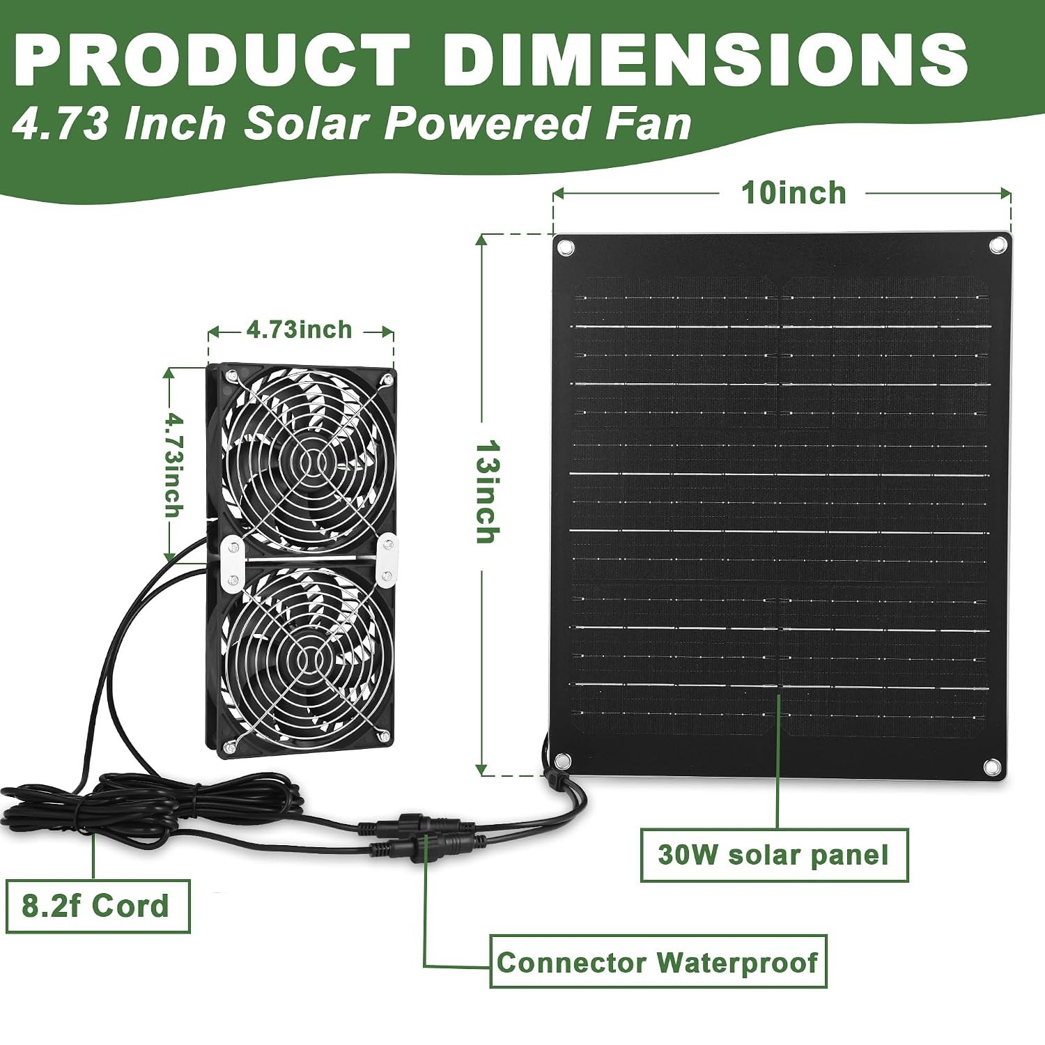 Solar Fan, 30W Solar Powered Fan, Solar Panel Fan Kit, IPX7 Waterproof Fans Exha