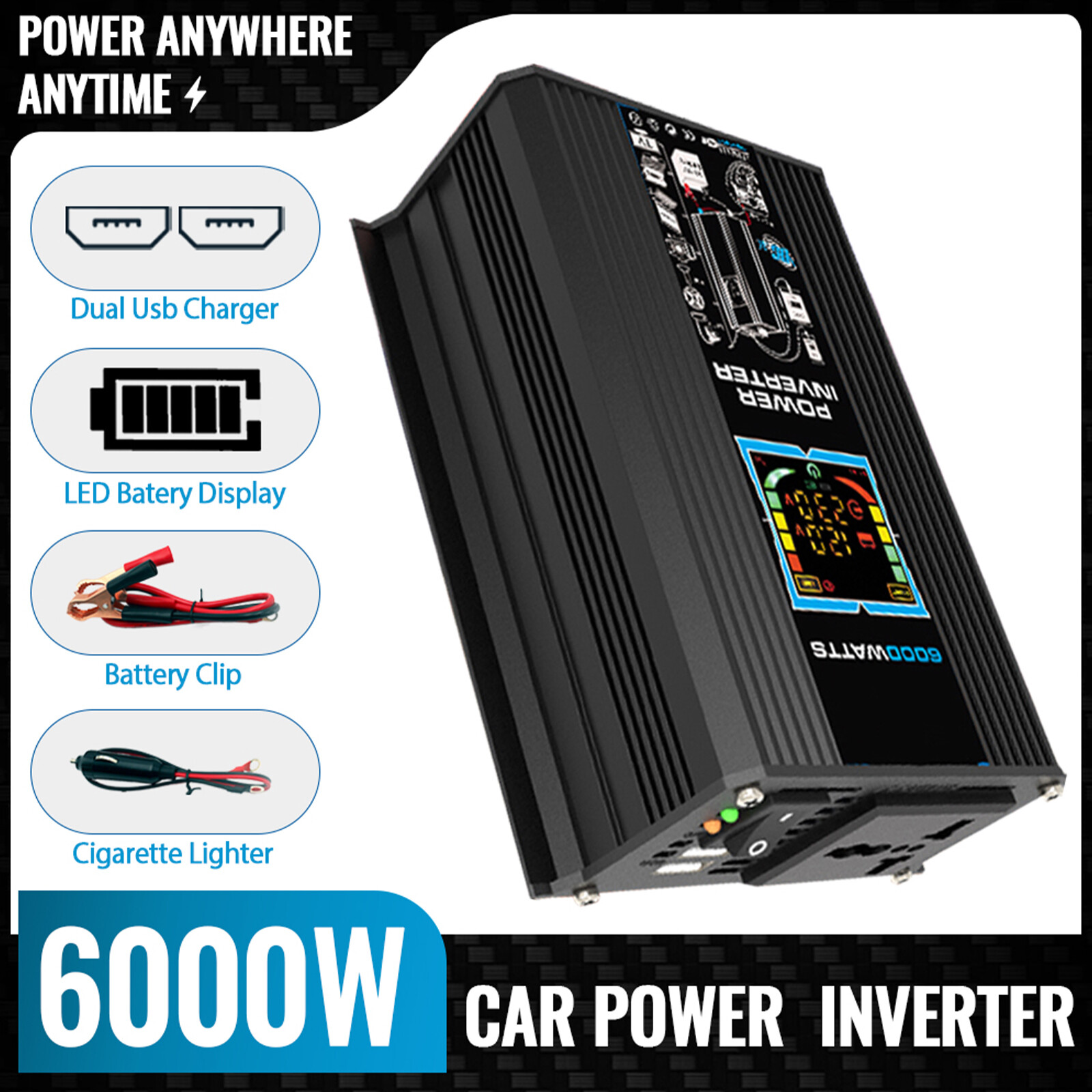 6000W Inverter DC 12V to AC 110V / 220V Vehicle Solar Power Inverter For Disple