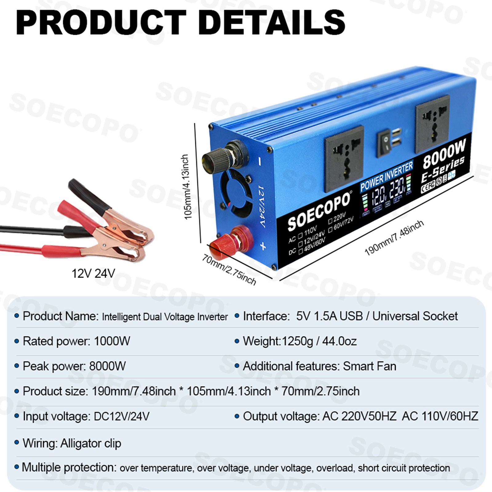 SOECOPO 8000W Peak Solar System Kit Flexible Panel 100A Controller 12V 110V 220V