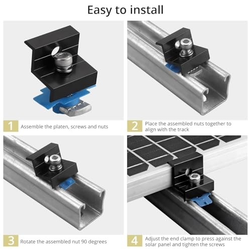 Solar Panel End Clamp Kit for Standard Unistrut 30/35mm Aluminum 10Pcs Black