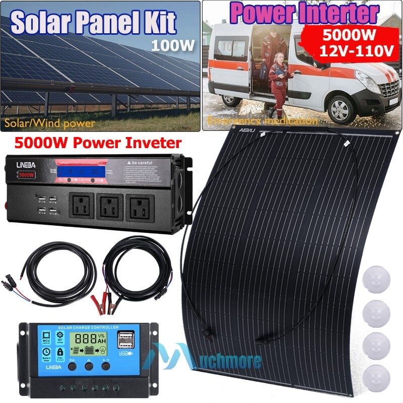 Complete Solar Panel Kit with 5000W Inverter & Controller Home 110V Grid System