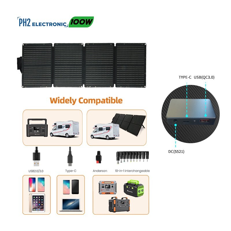 100w Portable Foldable Solar Panel Kit (18V,16x16inch,7lb),Solar Controller